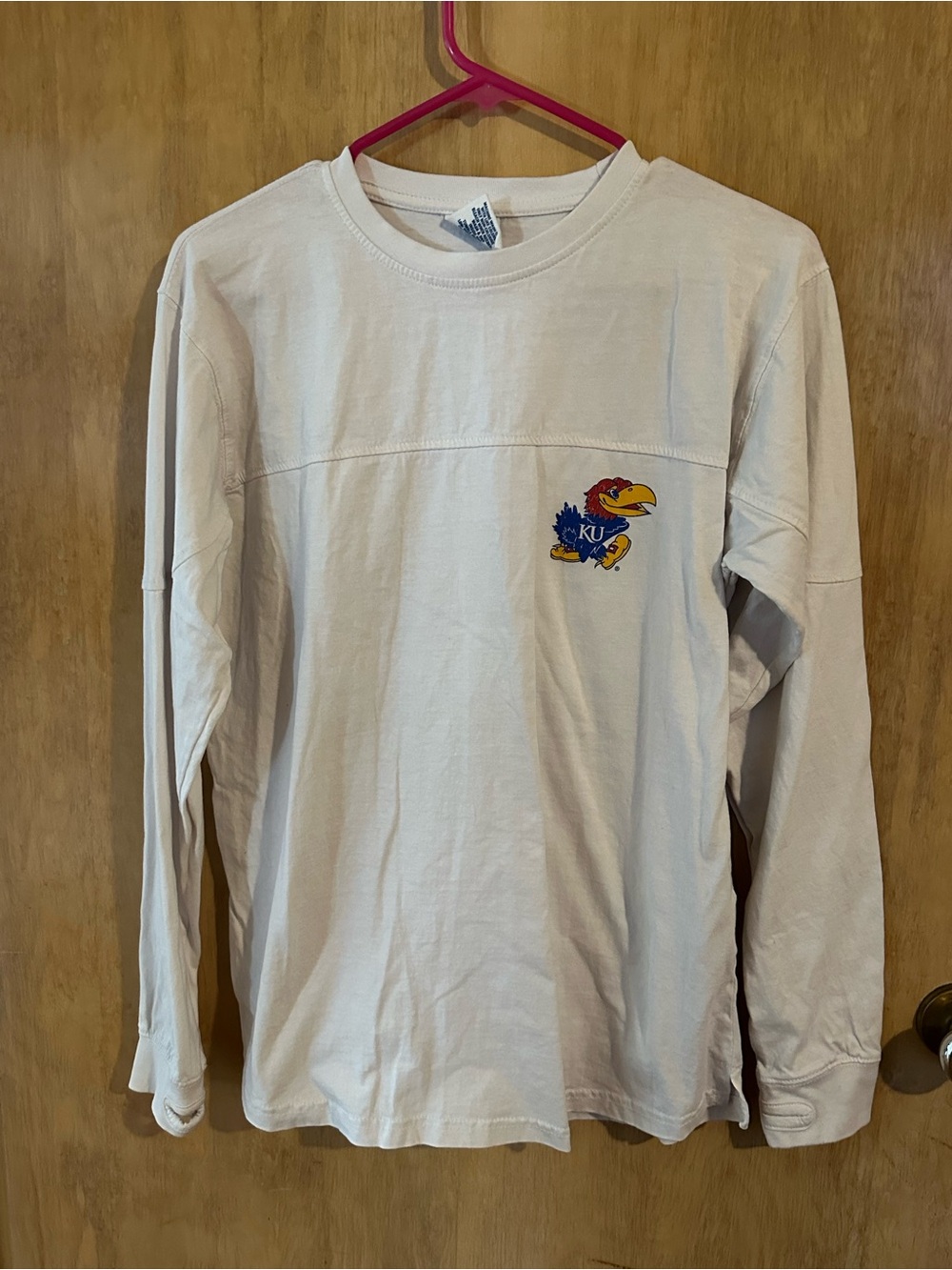 Pressbox White Long-Sleeve Crewneck with Jayhawk Chest Logo